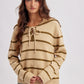 Savior Striped Lace Up Collar Knit Sweater