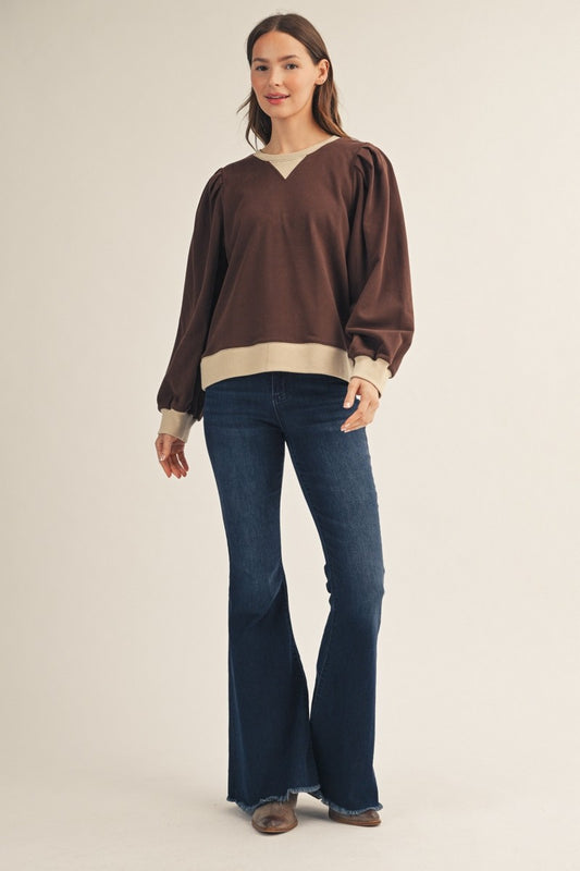 Elmhurst Puff Shoulder Long Sleeve Casual Top