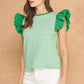 Corbin Textured Stripe Bubble Ruffle Sleeve Knit Tee Top