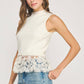 Richmond Lace Contrast Mock Neck Sleeveless Knit Top
