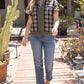 Harvest Silver Grommet Solid Suede Contrast Plaid Top