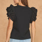 Louisville Ruffle Frill Mixed Media Knit Tee Top