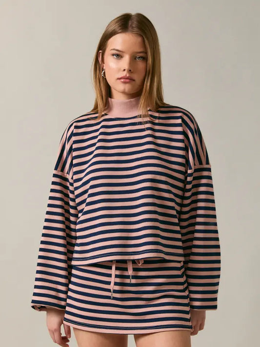 Luca Boxy Contrast Stripe Mock Neck Sweatshirt