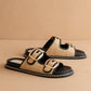 The Daytona | Black Two-Tone Raffia Gold Buckle Sandal
