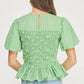 Covington Wavy Smocking Detail Short Puff Sleeve Top