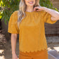 Justice Scalloped Hemline Bubble Sleeve Solid Corduroy Top