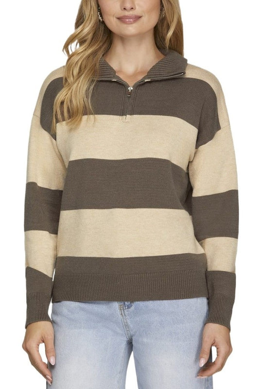 Change Long Sleeve Half Zip Striped Sweater