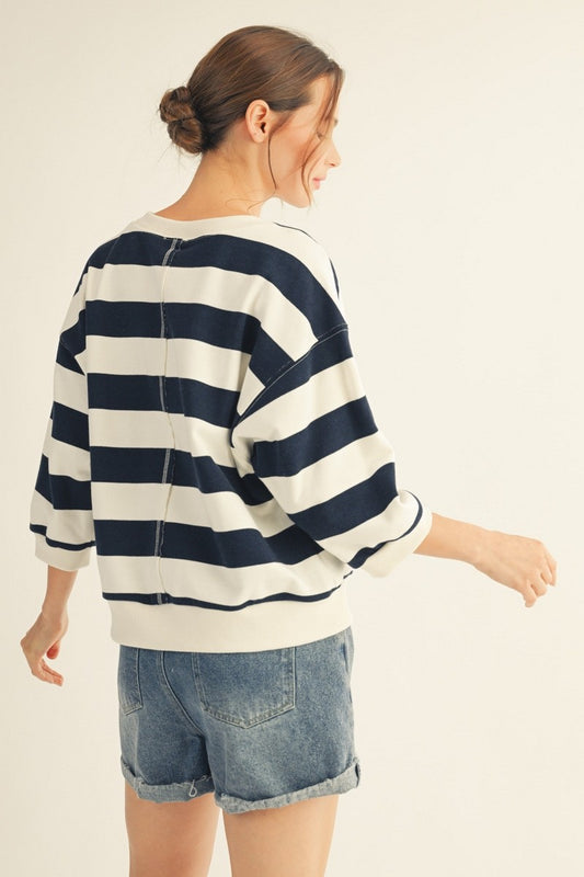 Psalm V-notched Bold Stripe Casual Top