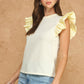 Corbin Textured Stripe Bubble Ruffle Sleeve Knit Tee Top