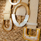 Two-Tone Sculpted Curve Buckle Raffia Belt