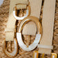 Two-Tone Sculpted Curve Buckle Raffia Belt
