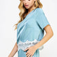 Hopins Lace Trim Short Sleeve Satin Tee Top