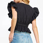 Danville Flutter Sleeve Peplum Poplin Top