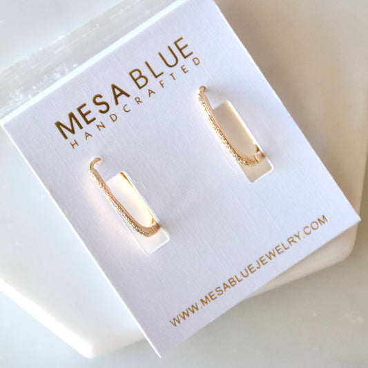 CZ Bar Oval Hoop Earrings
