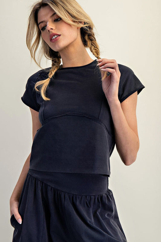 Free Mineral Washed Solid Cropped T Shirt