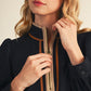 Evanston Color Contrast Trim Accent Front Zip Up Casual Top