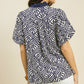 Miller Printed Puff Sleeve Ruffle Neck Top