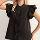 Wilma Washed Ruffle Trim Flutter Sleeve Blouse