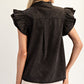 Wilma Washed Ruffle Trim Flutter Sleeve Blouse