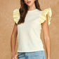 Corbin Textured Stripe Bubble Ruffle Sleeve Knit Tee Top