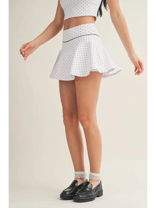 Certain Polka Dot Print Mini Circle Skort with Bow Back and Lace Tri