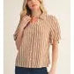 Penny Short Sleeve Button Down Stripe Top with Neck Collar