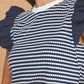 Corbin Textured Stripe Bubble Ruffle Sleeve Knit Tee Top