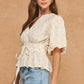 Somerset Dotted Textured Puff Sleeve Tie Waist Peplum Top