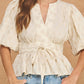Somerset Dotted Textured Puff Sleeve Tie Waist Peplum Top