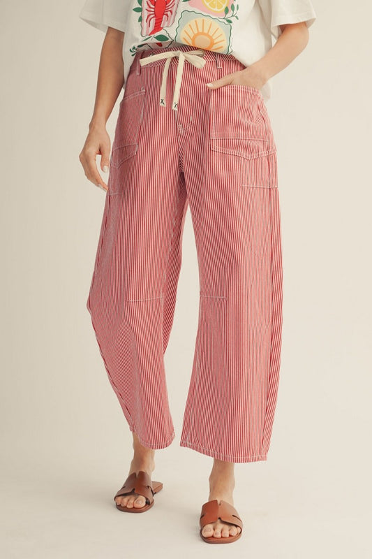 Jax Drawstring Waist Stripe Barrel Pants