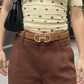 Horsebit Buckle Equestrian Stitched Suede/Napa Leather Belt