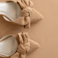 The Jane | Sand Pointed Toe Bow Accent Spring Kitten Heel