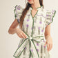 Sunday Scallop Embroidery Detail Zip Up Romper