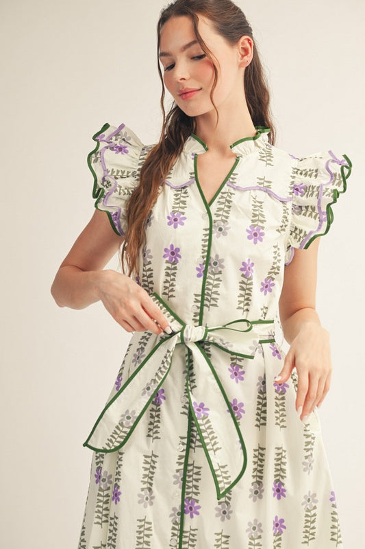 Sunday Scallop Embroidery Detail Zip Up Romper