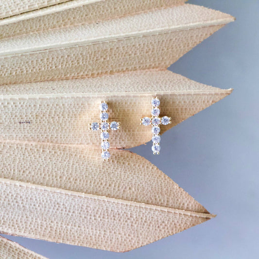 CZ Cross Stud Earrings