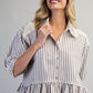 Morgantown Striped Lace Trim Button Down Top