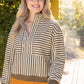 Pacific Open V-Neck Grommet Detail Striped Knit Top