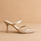 The Katie | Gold Lace Pointed Toe Mid Heel Fall Mule