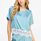 Hopins Lace Trim Short Sleeve Satin Tee Top