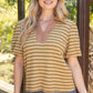 Rustic Solid Collared V-Neck Stripe Knit Top