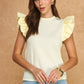 Corbin Textured Stripe Bubble Ruffle Sleeve Knit Tee Top