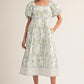 Elaine Puff Sleeves Floral Print Lovely Midi Dress