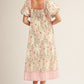 Rose Puff Sleeves Floral Midi Dress