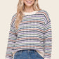 Confidence Multi Color Texture Stripe Crew Neck Sweater