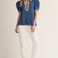Queens Puff Shoulder Lovely Denim Top