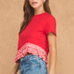 Paducah Ruffle Frill Asymmetric Hem Mixed Media Knit Tee Top