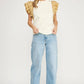 Louisville Ruffle Frill Mixed Media Knit Tee Top