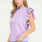 Louisville Ruffle Frill Mixed Media Knit Tee Top