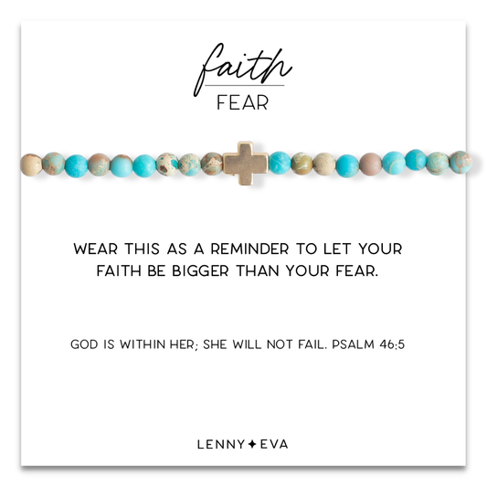 Faith Over Fear Turquoise Jasper Stretch Bracelet w/ Cross