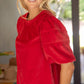 Justice Scalloped Hemline Bubble Sleeve Solid Corduroy Top